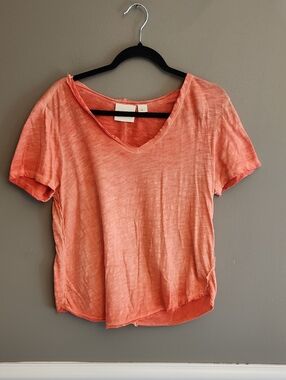 Anthropologie Salmon Colored V-Neck Short Sleeve Tee